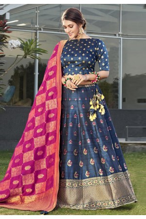 Navy blue silk lehenga choli 2308