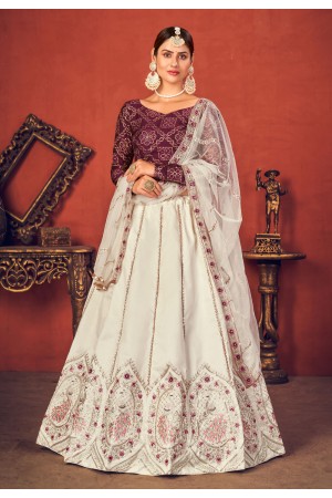 Off white art silk embroidered lehenga choli 1764