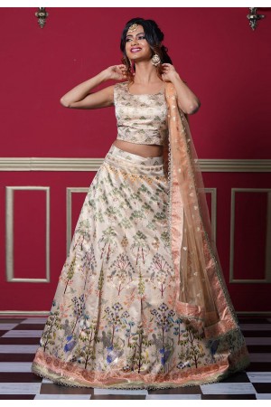 Off white silk lehenga choli 8006