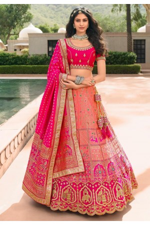 Peach banarasi silk embroidered lehenga choli 10124