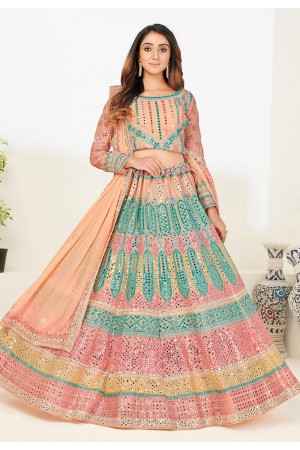 Peach georgette embroidered lehenga choli 1143