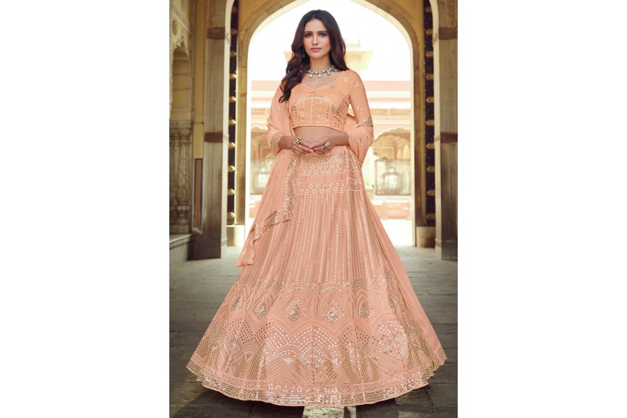 Peach Faux Georgette Lehenga Straight main image 1