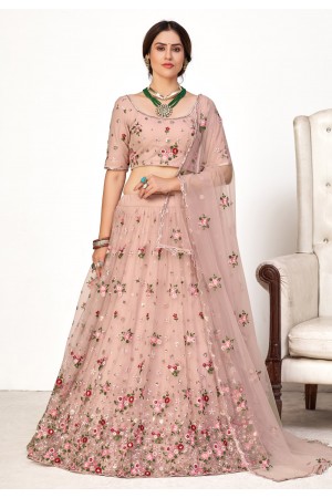 Peach net embroidered lehenga choli 1741