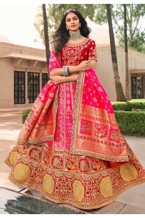 Pink banarasi silk embroidered lehenga choli 10122