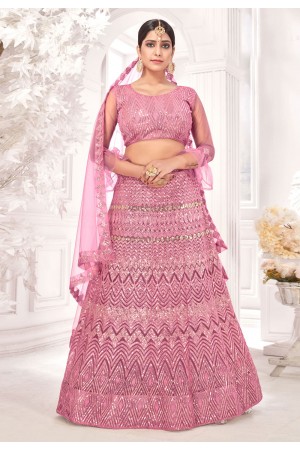Pink net sequins work lehenga choli 126647
