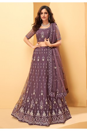 Purple net embroidered lehenga choli 1028D