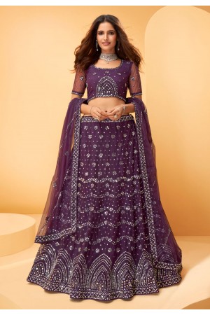 Purple net mirror work lehenga choli 1027C