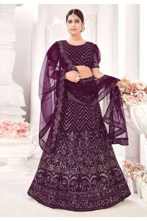 Purple net sequins work lehenga choli 3002a