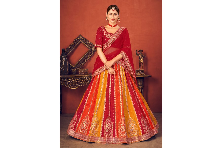 Red Art Silk Lehenga Choli