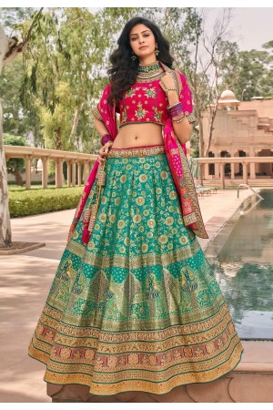 Sea green banarasi silk embroidered lehenga choli 10118