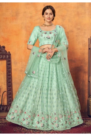 Sea green embroidered net lehenga choli 1754