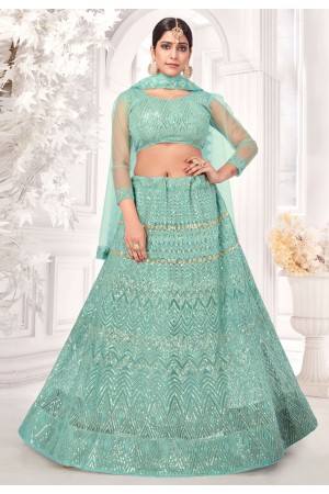 Sea green net sequins work lehenga choli 126645