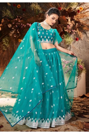 Turquoise net lehenga choli 1069