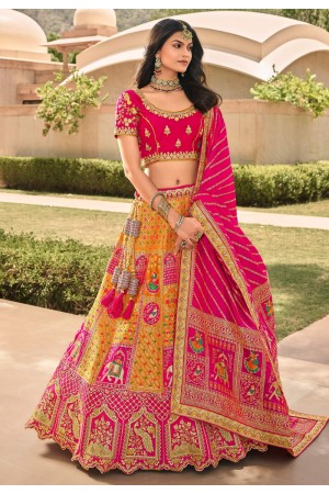 Yellow banarasi silk embroidered lehenga choli 10119