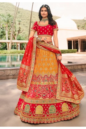 Yellow banarasi silk embroidered lehenga choli 10121