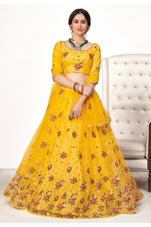 Yellow net sequins work lehenga choli 1742