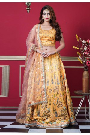 Yellow silk lehenga choli 8007