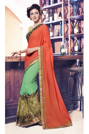 Party-wear-green-red-color-saree