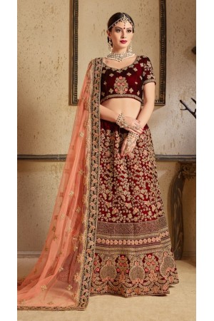 Maroon peach silk Indian Wedding wear lehenga choli 1204