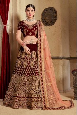 Maroon peach silk Indian Wedding wear lehenga choli 1205