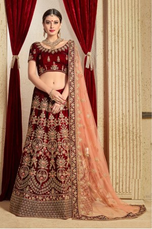 Maroon peach silk Indian Wedding wear lehenga choli 1207