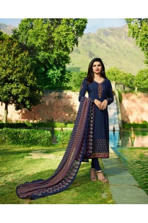 Prachi Desai Blue Crepe silk straight cut Indian Churidar 7891