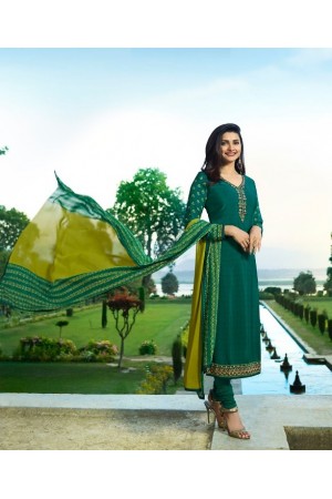 Prachi Desai Green Crepe silk straight cut Indian Churidar 7900