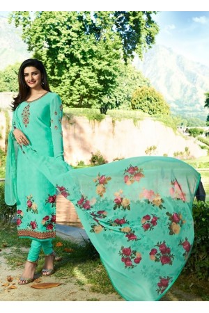 Prachi Desai Turquoise Crepe silk straight cut Indian Churidar 7898