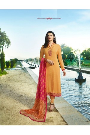 Prachi Desai Yellow Pink Crepe silk straight cut Indian Churidar 7895