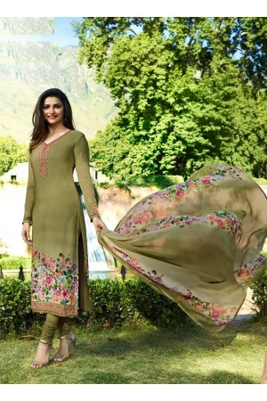 Prachi Desai olive green Crepe silk straight cut Indian Churidar 7896