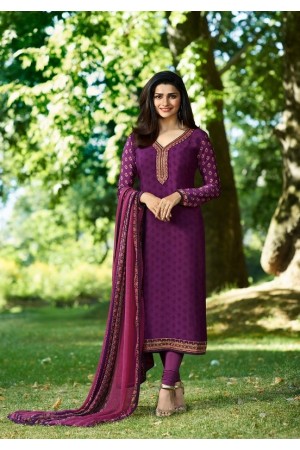 Prachi Desai purple Crepe silk straight cut Indian Churidar 7897