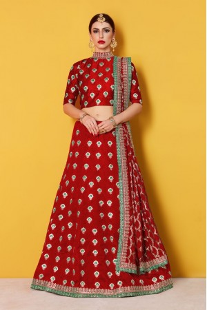 Red Art Silk Indian wedding wear lehenga choli 606