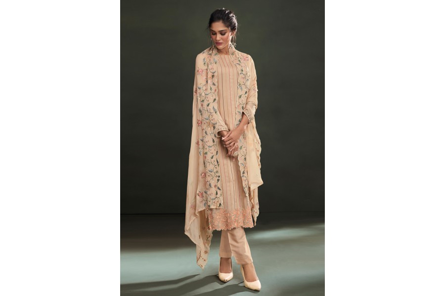 Grey Applique Embroidered Muslin Pant Style Salwar Suit