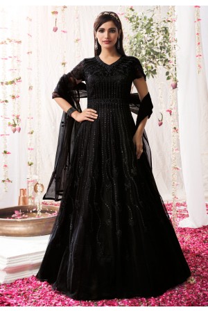 Black net long anarkali suit 5308