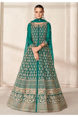 Green net embroidered center slit anarkali suit 9200