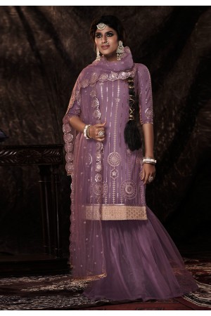 Light purple soft net sequence sharara suit 14003