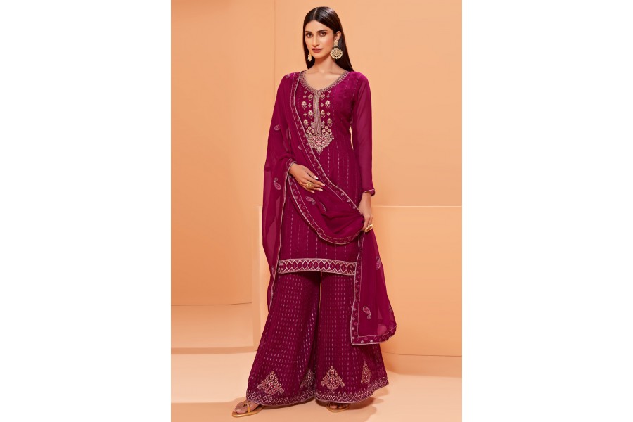 Magenta Sharara style Suit Faux Georgette