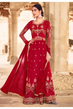 Maroon faux georgette long anarkali suit 1002