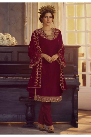 Maroon georgette pant style suit pant 23021a