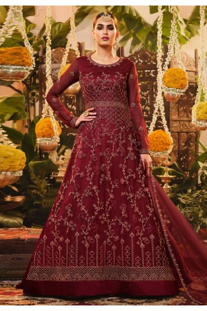 Maroon net long anarkali suit 3207