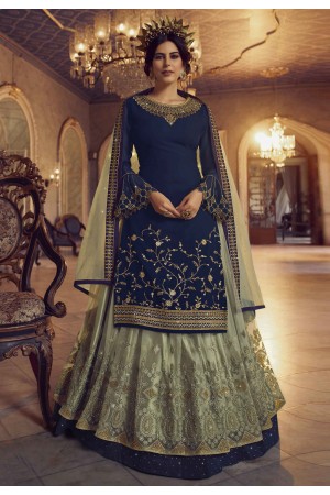 Navy blue georgette indo western lehenga choli 23025