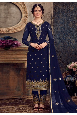 Navy blue georgette pant style suit 148072