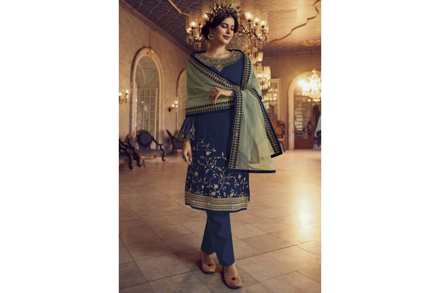 Light Blue Pant style Suit Georgette main image 0