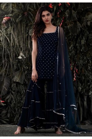 Navy blue georgette sharara suit 15003