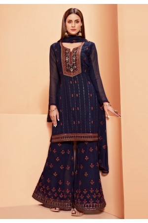 Navy blue georgette sharara suit 2032