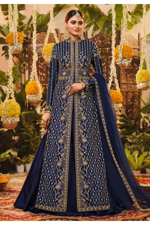 Navy blue net long anarkali suit 3203