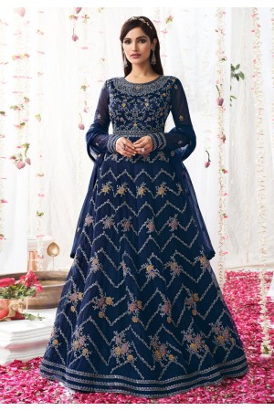 Navy blue net long anarkali suit 5302