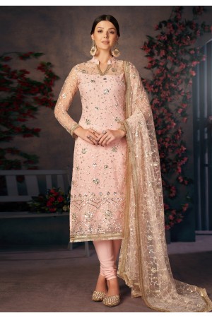 Peach net sequence churidar suit 225