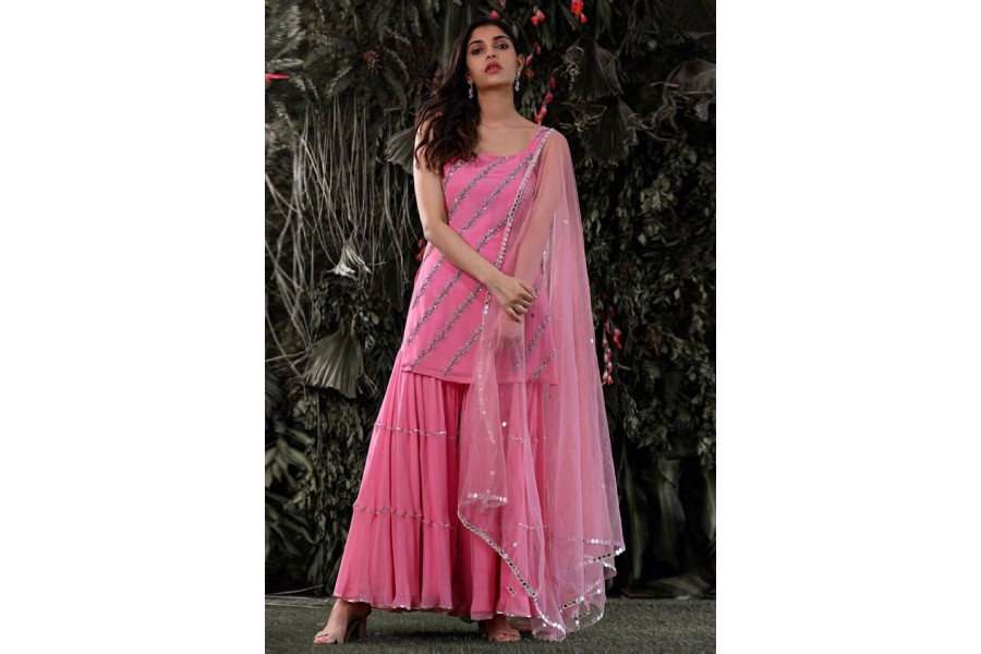 Wine Real Georgette Sharara Suit