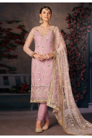 Pink net churidar salwar suit 228